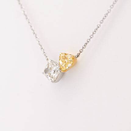 1.73 Carat Fancy Intense Yellow Heart & Cushion Diamond Toi et Moi Pendant | GIA