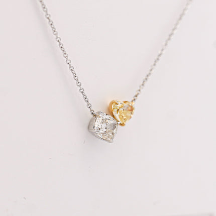 1.73 Carat Fancy Intense Yellow Heart & Cushion Diamond Toi et Moi Pendant | GIA