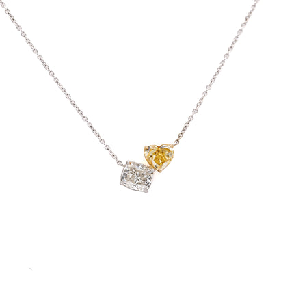 1.73 Carat Fancy Intense Yellow Heart & Cushion Diamond Toi et Moi Pendant | GIA