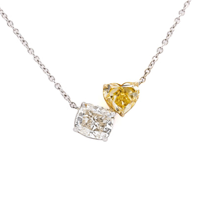 1.73 Carat Fancy Intense Yellow Heart & Cushion Diamond Toi et Moi Pendant | GIA