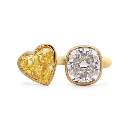 3.63ctw Fancy Yellow Diamond Toi Et Moi 18K Gold Ring | GIA