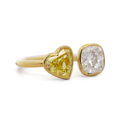 3.63ctw Fancy Yellow Diamond Toi Et Moi 18K Gold Ring | GIA
