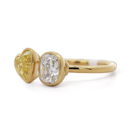 3.63ctw Fancy Yellow Diamond Toi Et Moi 18K Gold Ring | GIA
