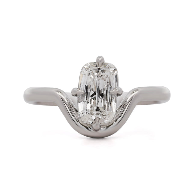1.05ct Elongated Cushion Diamond G/VS2 Platinum Compass Curve Solitaire Ring | GIA