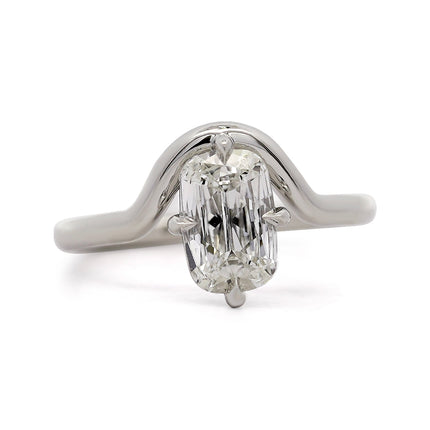 1.05ct Elongated Cushion Diamond G/VS2 Platinum Compass Curve Solitaire Ring | GIA