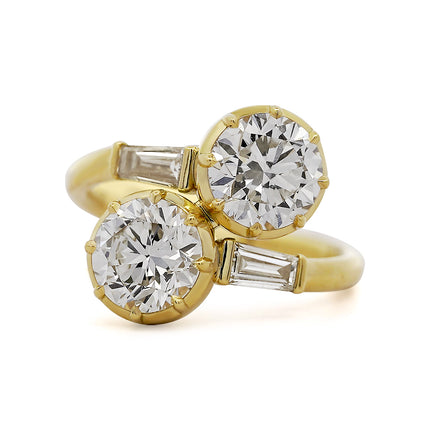 3.36ctw Round Diamond Toi et Moi Bypass Ring 18K Gold | GIA