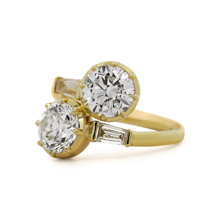 3.36ctw Round Diamond Toi et Moi Bypass Ring 18K Gold | GIA