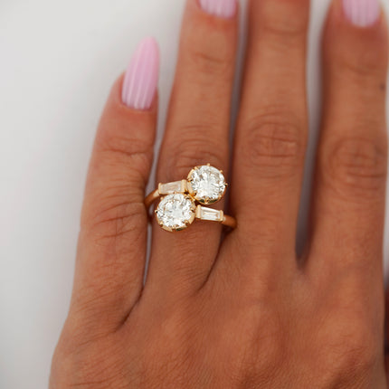 3.36ctw Round Diamond Toi et Moi Bypass Ring 18K Gold | GIA