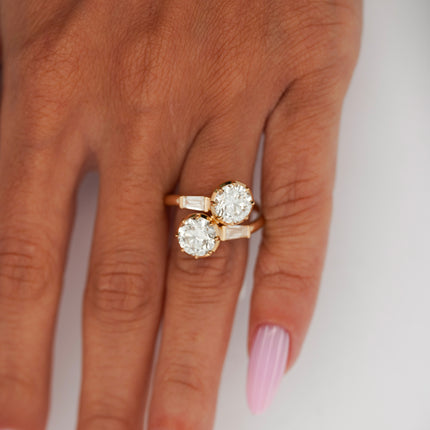 3.36ctw Round Diamond Toi et Moi Bypass Ring 18K Gold | GIA