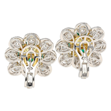 Matching Pair Cushion Cut Colombian Emerald Round Diamond Earrings-Time and Carat