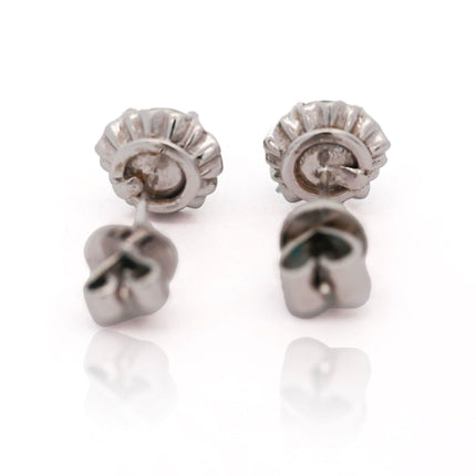 Natural Jadeite Jade Stud Earrings Round Cabochon Platinum White Gold Scalloped Setting A-Grade-Time and Carat