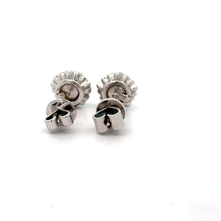 Natural Jadeite Jade Stud Earrings Round Cabochon Platinum White Gold Scalloped Setting A-Grade-Time and Carat