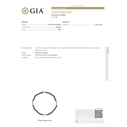 Natural Lapis Lazuli Bead Necklace Round 10mm 18K Yellow Gold Accents Box Clasp Laykin and Co Untreated-Time and Carat