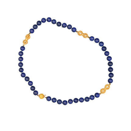 Natural Lapis Lazuli Bead Necklace Round 10mm 18K Yellow Gold Accents Box Clasp Laykin and Co Untreated-Time and Carat