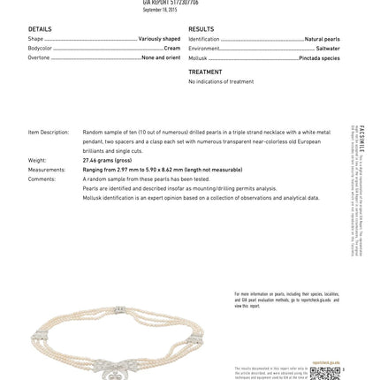 Natural Saltwater Pearl Diamond Necklace Triple Strand Old European Cut Platinum Edwardian Antique-Time and Carat