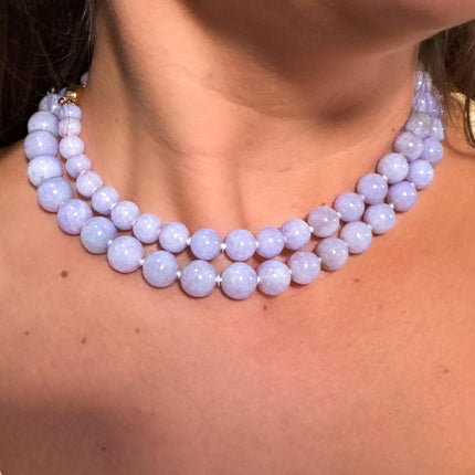 Natural Type A Jadeite Jade Bead Necklace Round Lavender Purple 14K Gold Clasp Gumps-Time and Carat