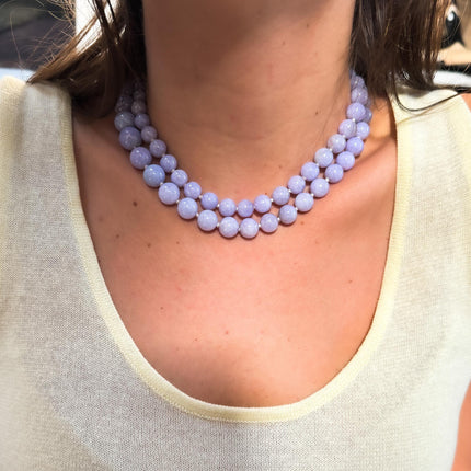 Natural Type A Jadeite Jade Bead Necklace Round Lavender Purple 14K Gold Clasp Gumps-Time and Carat