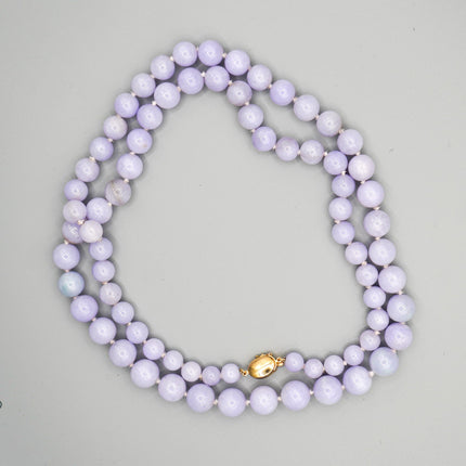 Natural Type A Jadeite Jade Bead Necklace Round Lavender Purple 14K Gold Clasp Gumps-Time and Carat