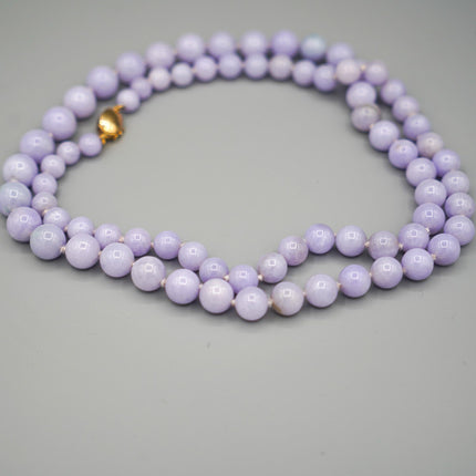 Natural Type A Jadeite Jade Bead Necklace Round Lavender Purple 14K Gold Clasp Gumps-Time and Carat