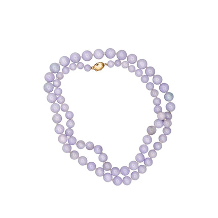 Natural Type A Jadeite Jade Bead Necklace Round Lavender Purple 14K Gold Clasp Gumps-Time and Carat