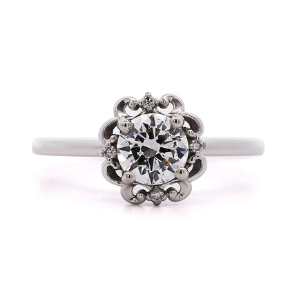 0.96ctw Round Brilliant Diamond Floral Ring 14K White Gold | GIA