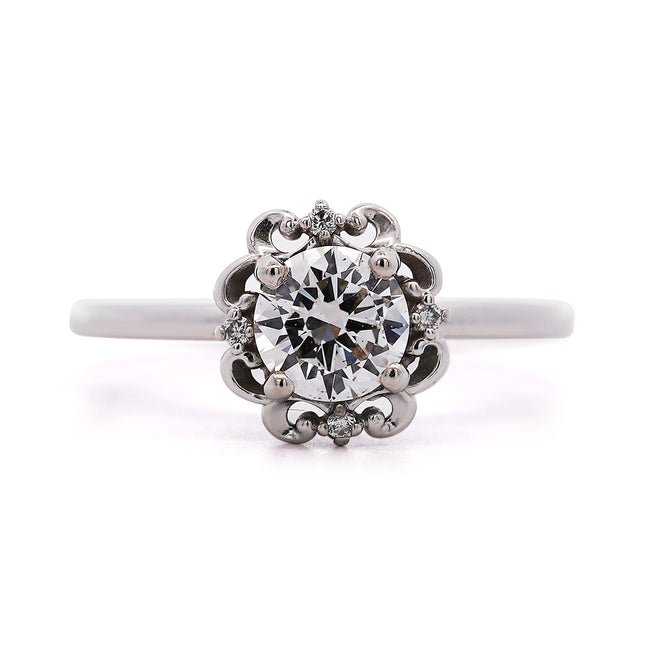 0.96ctw Round Brilliant Diamond Floral Ring 14K White Gold | GIA
