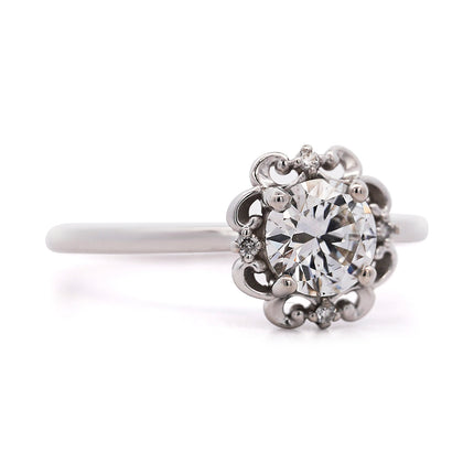 0.96ctw Round Brilliant Diamond Floral Ring 14K White Gold | GIA