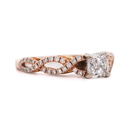 1.06ctw Cushion Diamond Twisted Shank Ring 14K Rose Gold | GIA