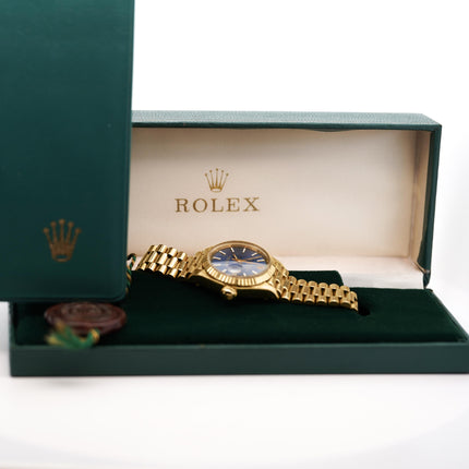 Rolex Lady DateJust 6917 Blue Dial 18K Gold President Bracelet Watch