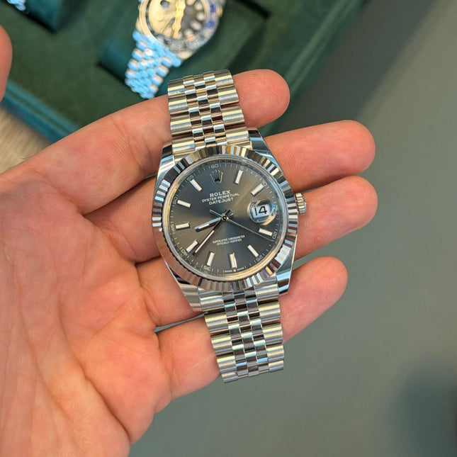 Rolex Datejust Rhodium Stick Dial Fluted Bezel Jubilee Bracelet 126334 Full Set 2021