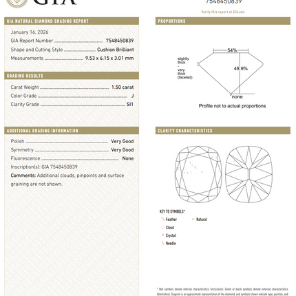 1.50ct Cushion J/SI1 Diamond Solitaire 18K Gold Compass Curve Solitaire Ring | GIA