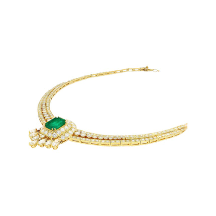 Title: 27.42 Carat Colombian Emerald Diamond Chandelier Choker Necklace Regal Design Pear Diamond-Time and Carat