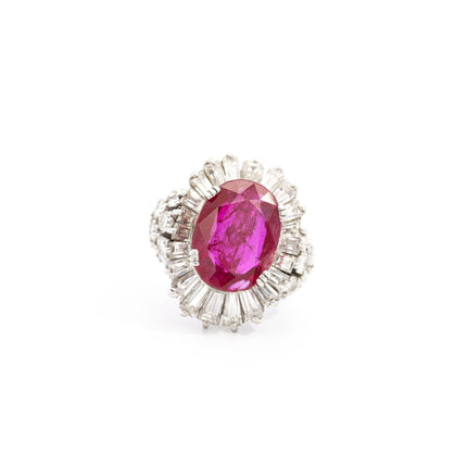 Vintage AGL Certified 6.95 Carat No Heat Burma Ruby & Diamond Cocktail Ring