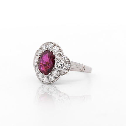 Vintage GIA Cert. 2.3 Carat No Heat Burma Ruby & Diamond in Platinum Ring