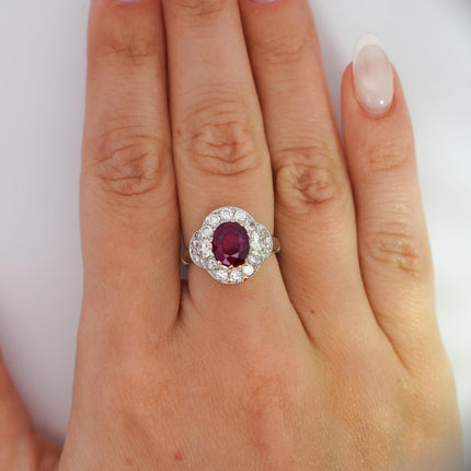 Vintage GIA Cert. 2.3 Carat No Heat Burma Ruby & Diamond in Platinum Ring
