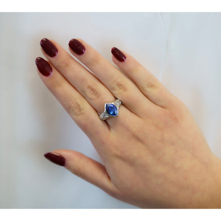 Vintage GIA Certified 4 Carat Marquise-Cut Ceylon Sapphire & Diamond Platinum Ring