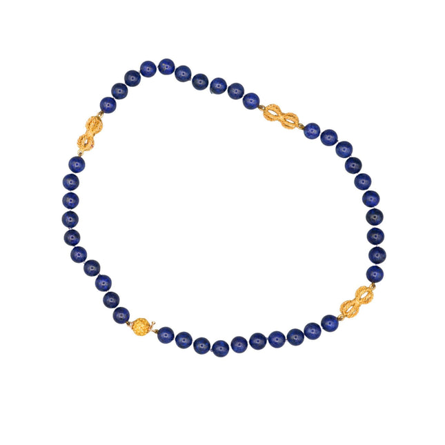 Vintage GIA Certified Lapis Lazuli 18K Gold Bead Necklace