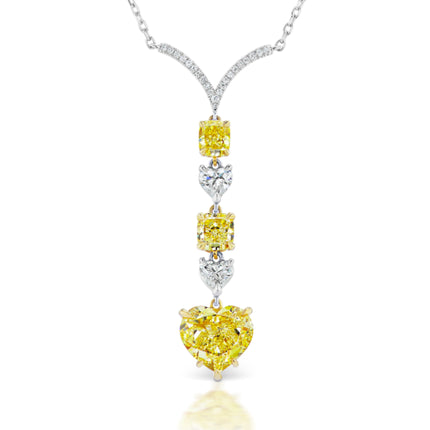 4.53ctw Fancy Intense Yellow Heart Diamond Drop Pendant 18K | GIA