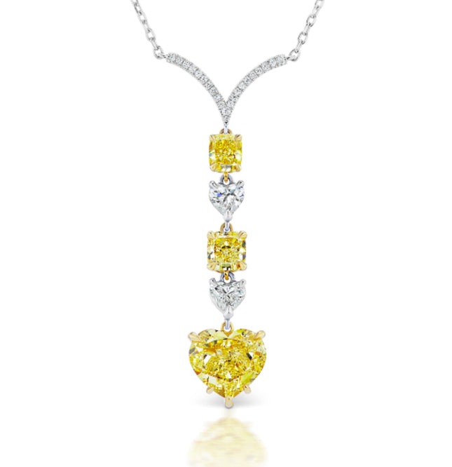 4.53ctw Fancy Intense Yellow Heart Diamond Drop Pendant 18K | GIA